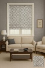 پرده خانه - شید رومن 105-5782 - پرده اداری -پرده برقی - قابلیت تنظیم نور - پرده شید رومن طوسی